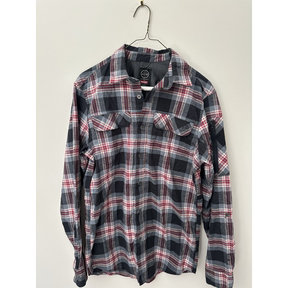 Small ATG Wrangler Men Blue Plaid Shirt All Terrain Gear Button Up Long Sleeve - Picture 2 of 4